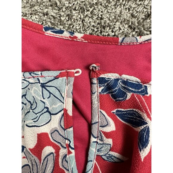 Andree by Unit Pink Floral Shift Dress L Tie Sleeve Scoop Neck Knee Length - Picture 11 of 12